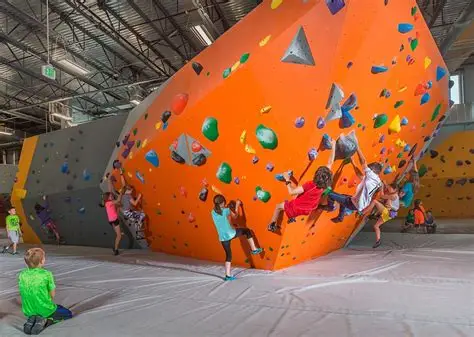 Students climbing on an indoor climbing wall