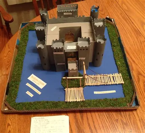 Student-built model castle and drawbridge