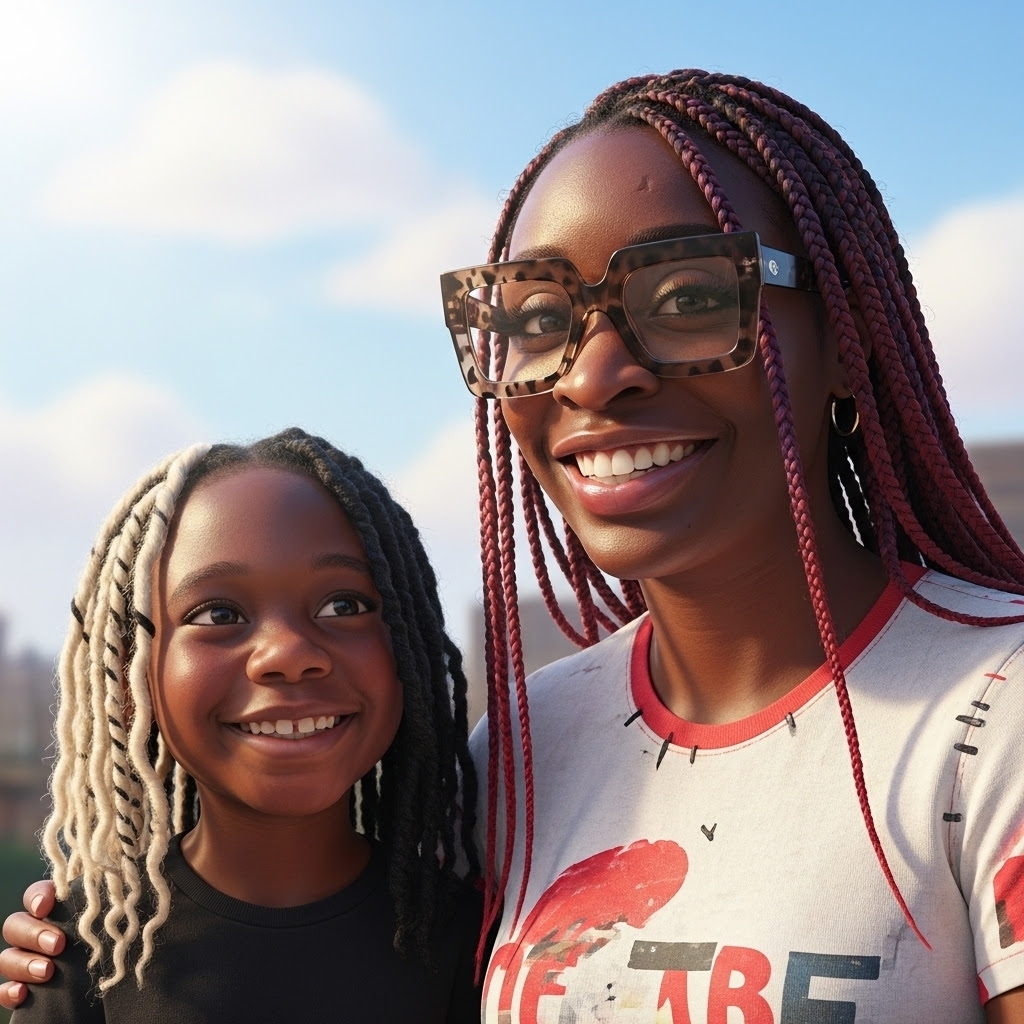 Founder smiling with a young student
